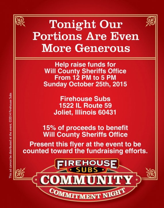 FIREHOUSE SUBS LENDS HAND TO WILL COUNTY SHERIFF'S OFFICE